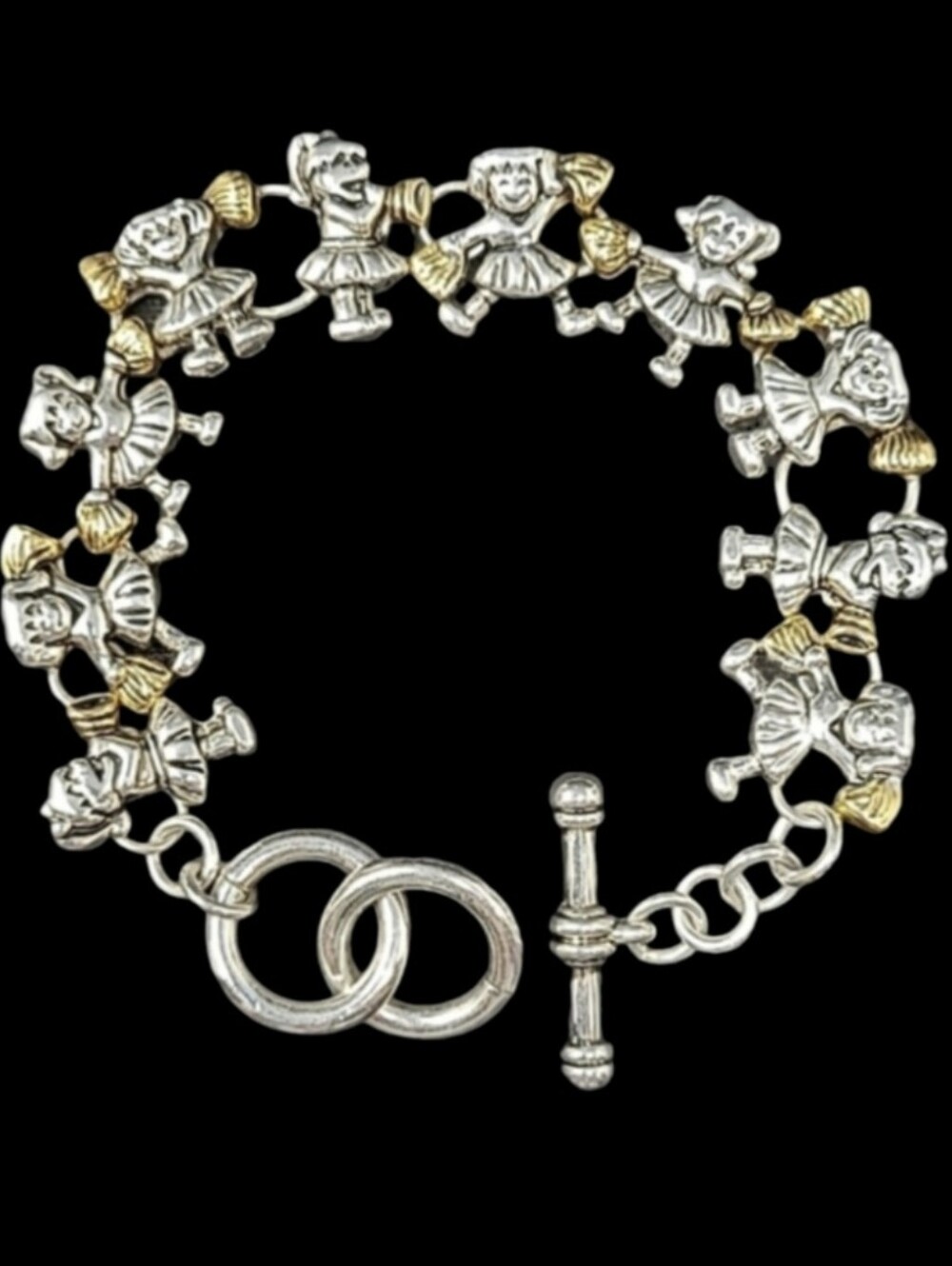 CHEERLEADING SILVER AND GOLD TONE BRACELET TOGGLE CLASP